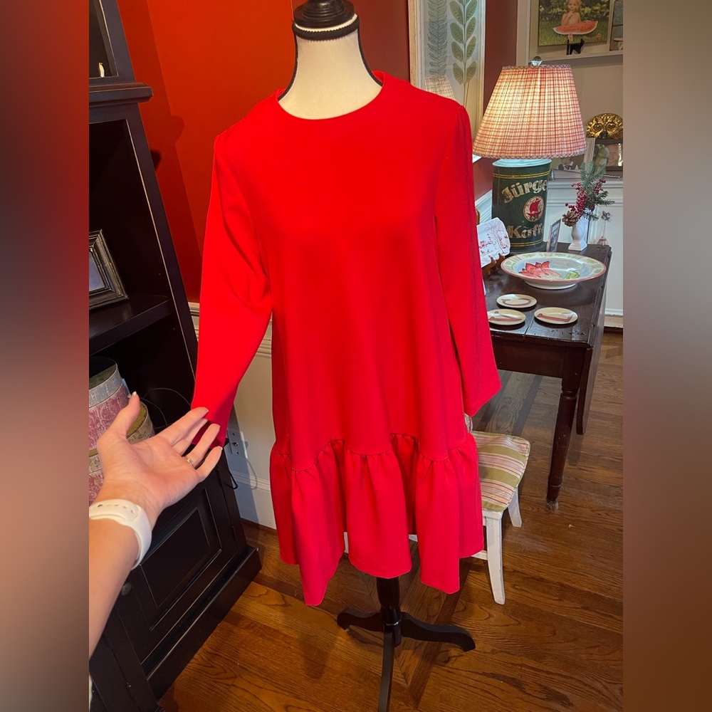 TUCKERNUCK, EDIT Red Dress with beautiful flounce bottom, Size Small. NWOT